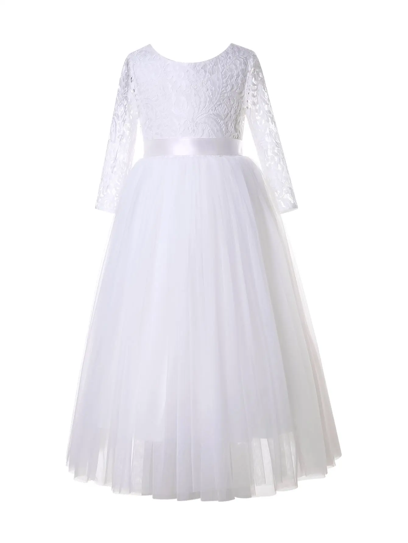 Girls 7 Sashes in 1 White Flower Lace Tulle Tutu Toddler Kid Wedding Party First Communion Bridesmaid Dresses