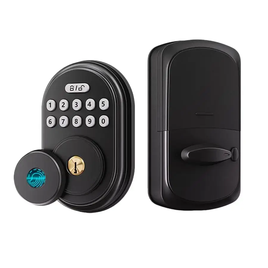 [Deals For You Days] Fingerprint Door Lock Keypad Deadbolt with Handle Set, Keyless Entry Door Lock, Door Locks for Front Door Lock Set, App Control, Auto Lock, Easy to Install, One-time Codes, Matte Black FathersDayGift