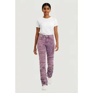 Girls Stacked Acid Wash Skinny Jeans with Adjustable Waistband