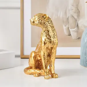 European Vintage Leopard Sitting Decorative Home Ornament, Luxury Resin Indoor Desk Decoration, Living Room, Office, Gift Idea