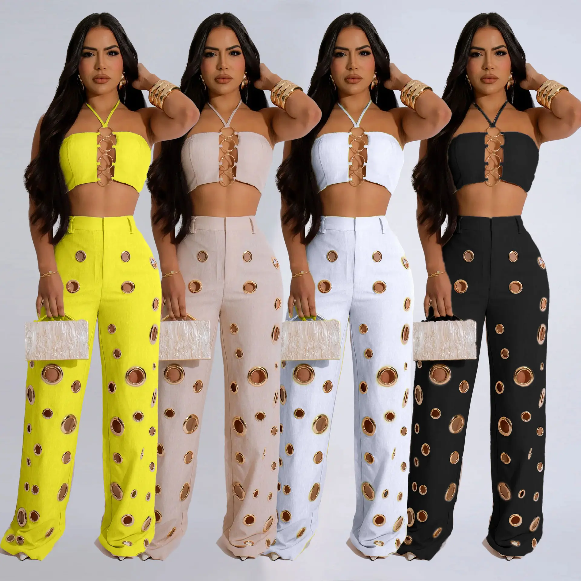 Style Sexy Ripped Fitted Two-Piece Nightclub Outfit