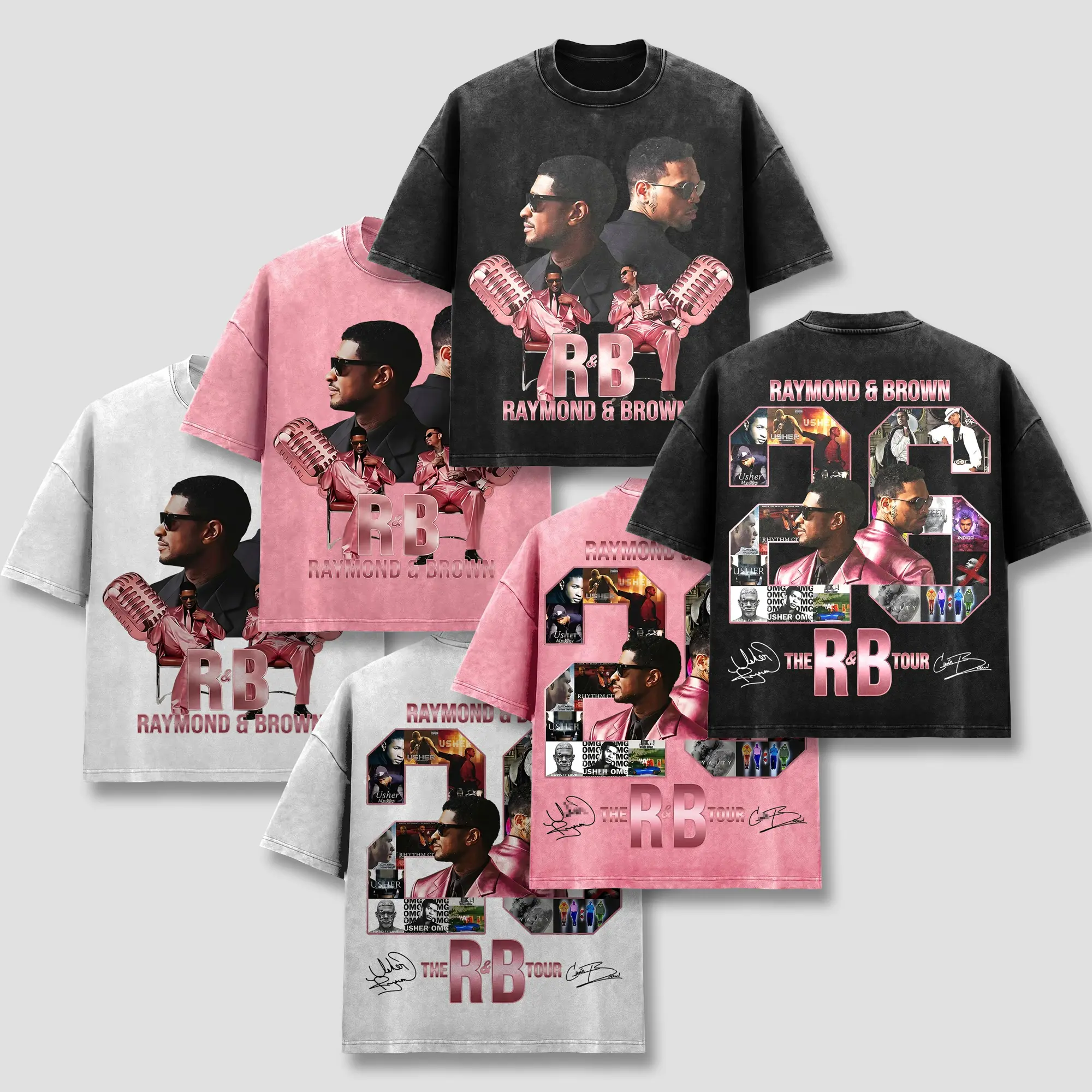 Brown Raymond T-Shirt 3 Color, "Breezy" Raymond & Brown Tee, The R&B Tour 2026 Clothing, Pink Metallic Microphone Top, Retro 90s Block Number 26 Merch, Vintage Acid Washed Apparel, Team Breezy Hip Hop Fan Gift, United States Unisex Oversized Black Wear