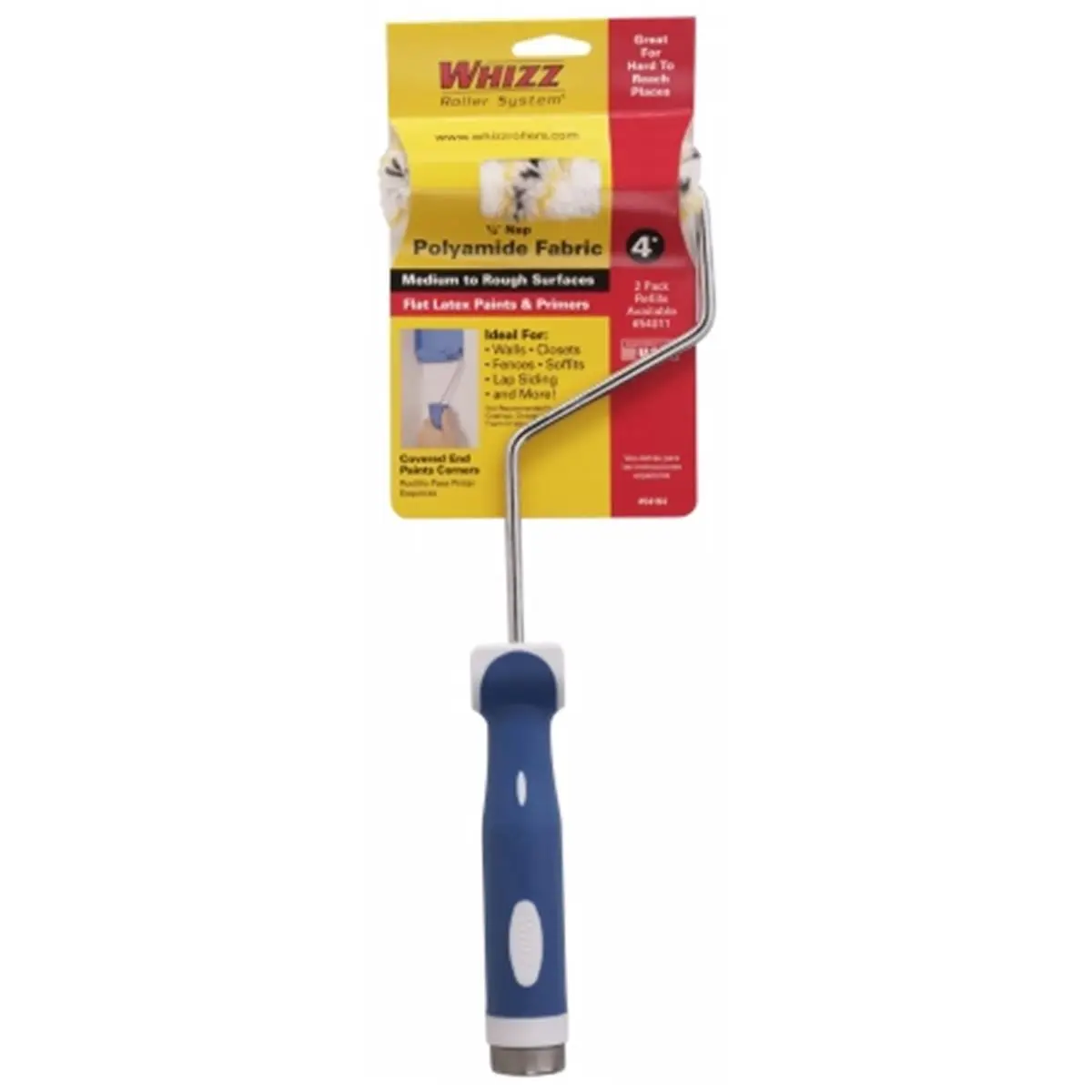 Whizz 4-in Premium Paint Roller with Threaded Handle - Polyamide Fabric, Gold Stripe, Flat Paint Compatible - 4 in, Ideal for Lap Siding, Closets, Fences (Home Improvement Supply Tool)