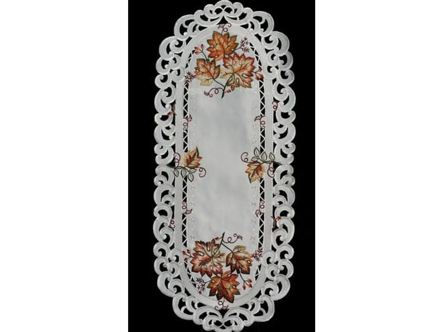 Sinobrite H9036-E Polyester Oval Table Runner with Maple Leaves, 14x28 in, Machine Washable