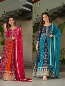 Royal Zari Embroidered Gown + Dupatta Set | Eid & Wedding Outfit