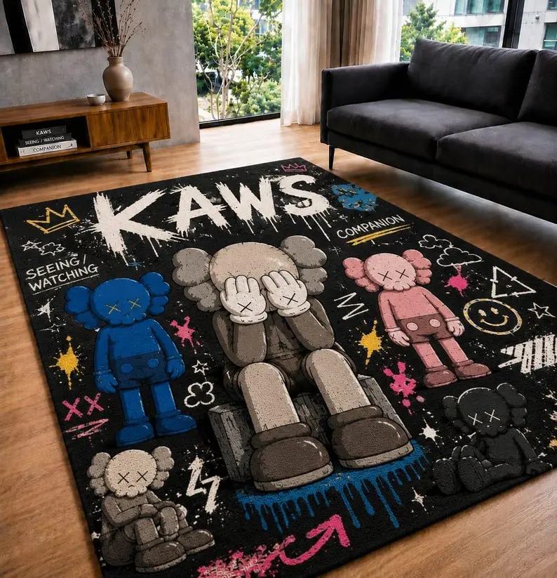 KAWS Modern Abstract Cartoon Character DOORMAT| Soft Living Room | Contemporary Graphic Floor