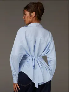 Women's Vertical Striped Long Sleeve Shirt, Blouse, Top, Fitted Style, All Seasons Wear, Sihoutette X Type, Pattern Pro Design, Womenswear