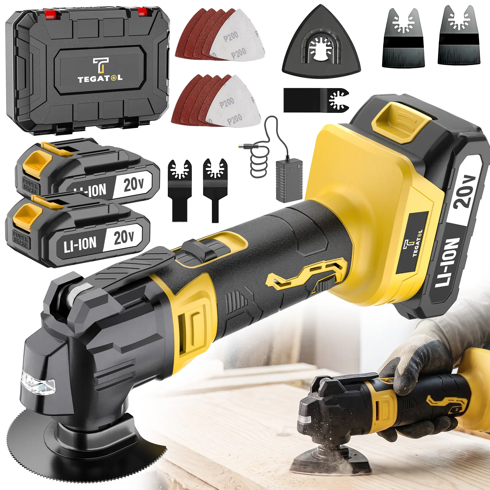 20V Cordless Oscillating Multi-Tool Set with Batteries - 20v Power 6-Variable Speed Tool, 26-Piece Kit for Cutting Wood, Drywall, Removing Nails & Sanding