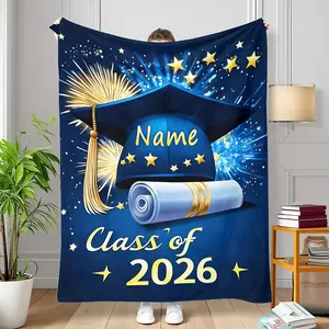 Personalized Graduation Blanket Class of 2026 Suitable for Graduation Gifts, Lightweight Flannel Blanket with Name/Text/, Machine Washable Suitable for Parties, Classroom Decoration, Travel - for Christmas, Easter, Valentine's Day Gifts