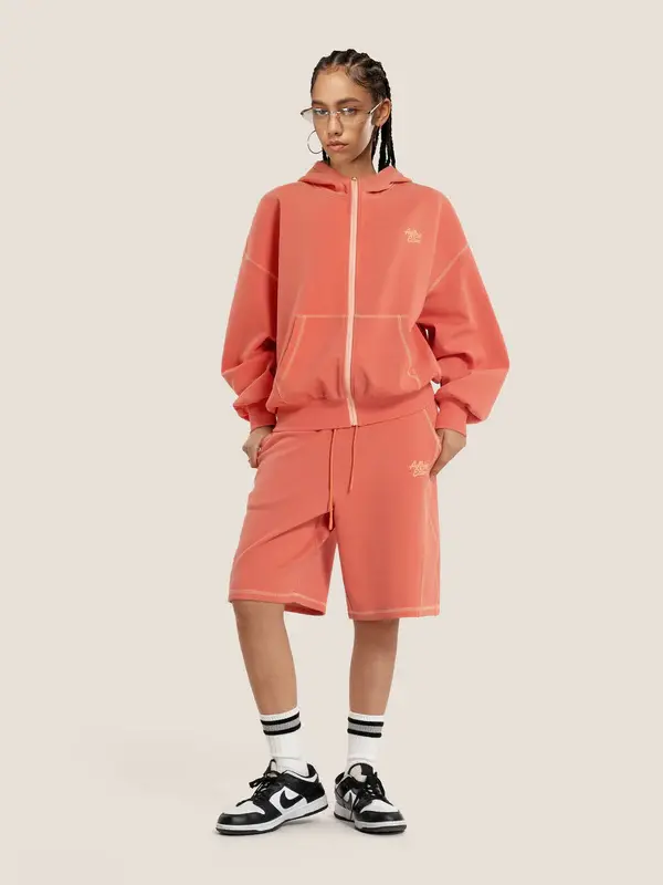 Aelfric Eden Cloud Boxy Sweat Set Contrast Stitch Zip-Up Jacket & Shorts Oversized Unisex Casual Two-Piece Loungewear