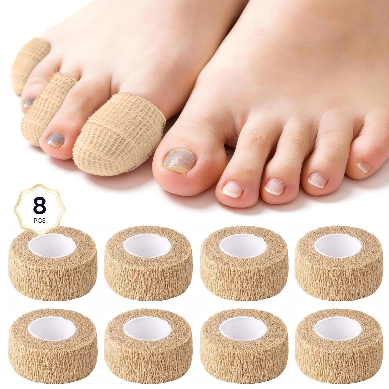 SAVILAND Fungal Care Bandage Wrap: Self-Adhesive Ultra-Stretch Wrap for Securing Fungal Cream Overnight, Breathable Skin-Tone Nail Treatment Bandage for Discolored & Damaged Nails