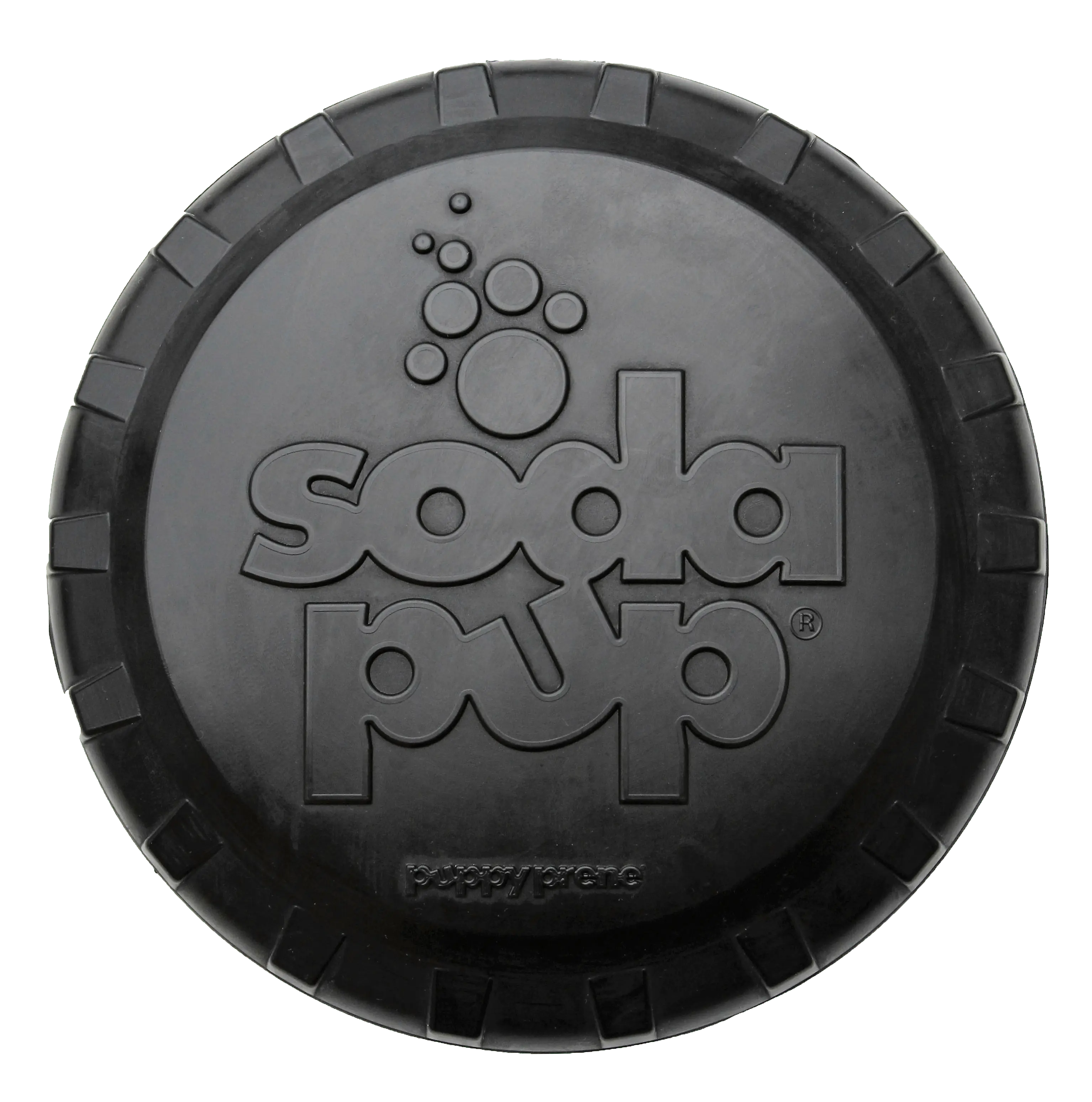 Soda Pup Magnum Bottle Top Flyer Ultra Durable Rubber Retrieving Frisbee Large Black for Dogs 35-90 lbs FDA Compliant Dishwasher Safe - Outdoor