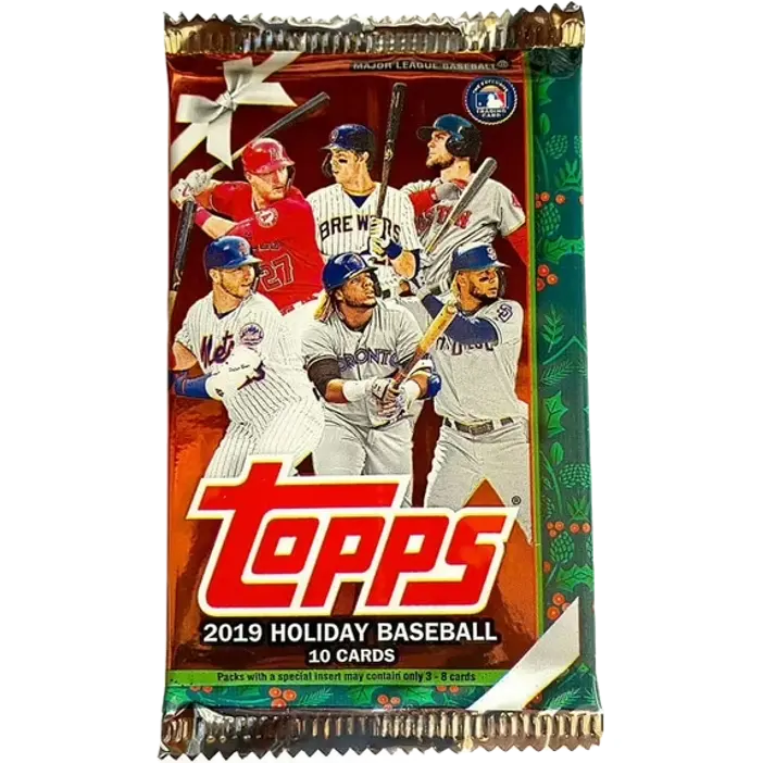 2019 Topps Holiday Baseball Mega Box Pack - Collectible Sports Cards Set with 10 Trading Cards, Autograph Relic, Metallic Baseball & Softball Collectible, Sports Cards Packs