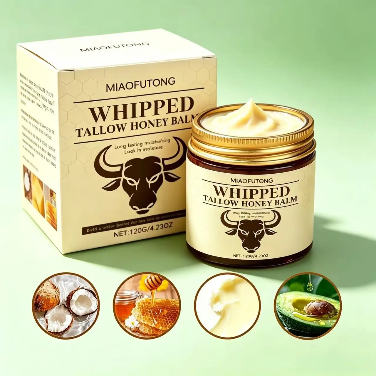 Whipped Tallow Honey Skin Balm, Organic Grass-Fed Tallow Moisturizing Cream for Face & Body, Intense Hydration for Dry, Cracked & Irritated Skin, Gentle Nourishing Skincare for All Skin Types