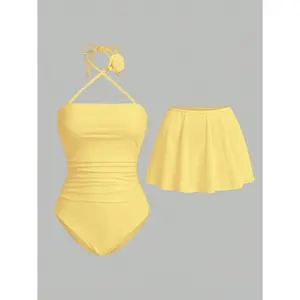 2026 New Women's Ivory White Palace Style Floral Halter Princess One Piece Swimsuit UV400 for Summer Beach Vacation TikTokShop