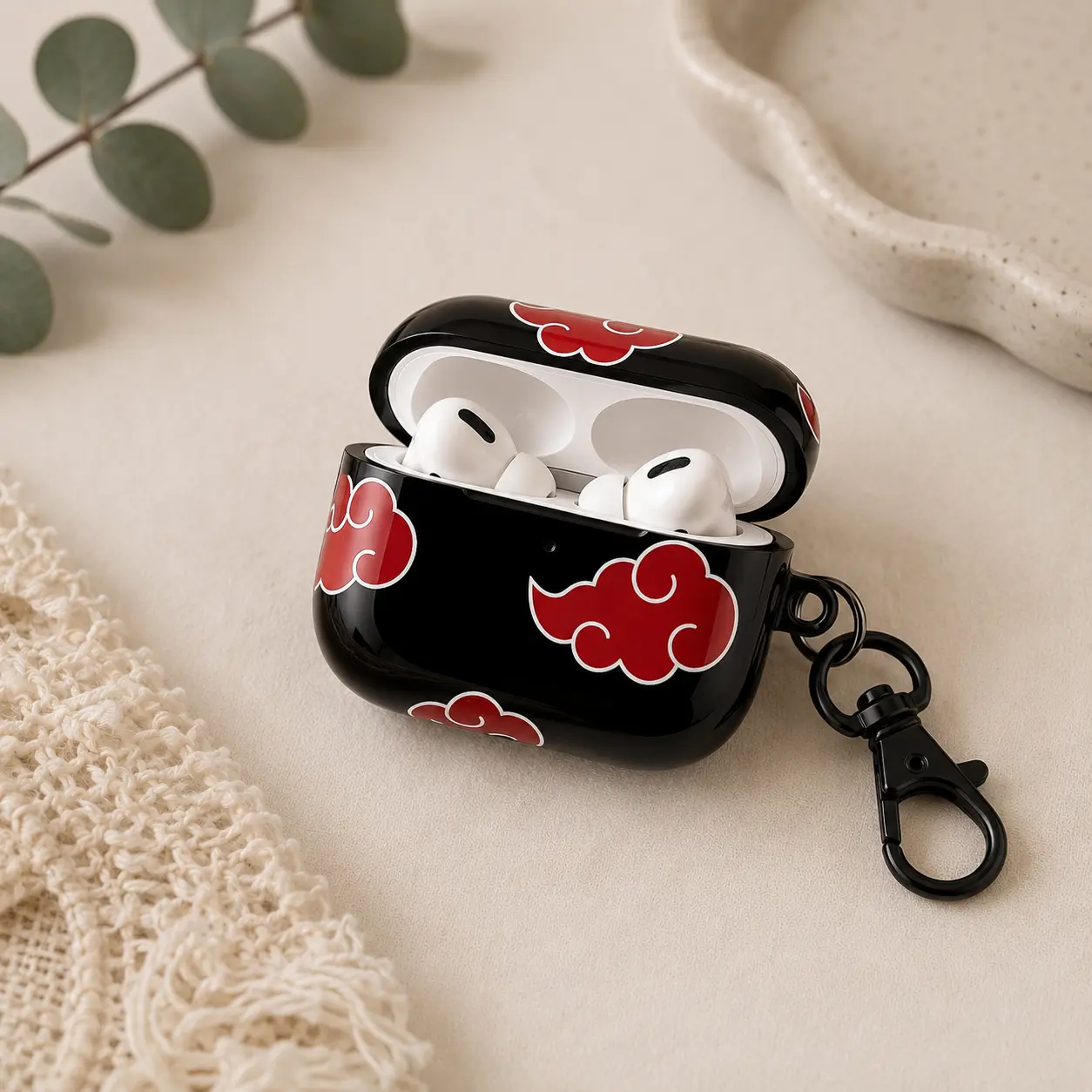 Anime AirPods Cover Akatsuki Red Cloud Manga Gift For Anime AirPods Gift For Nerd Japanese Red Kumo Clouds Gift Otaku