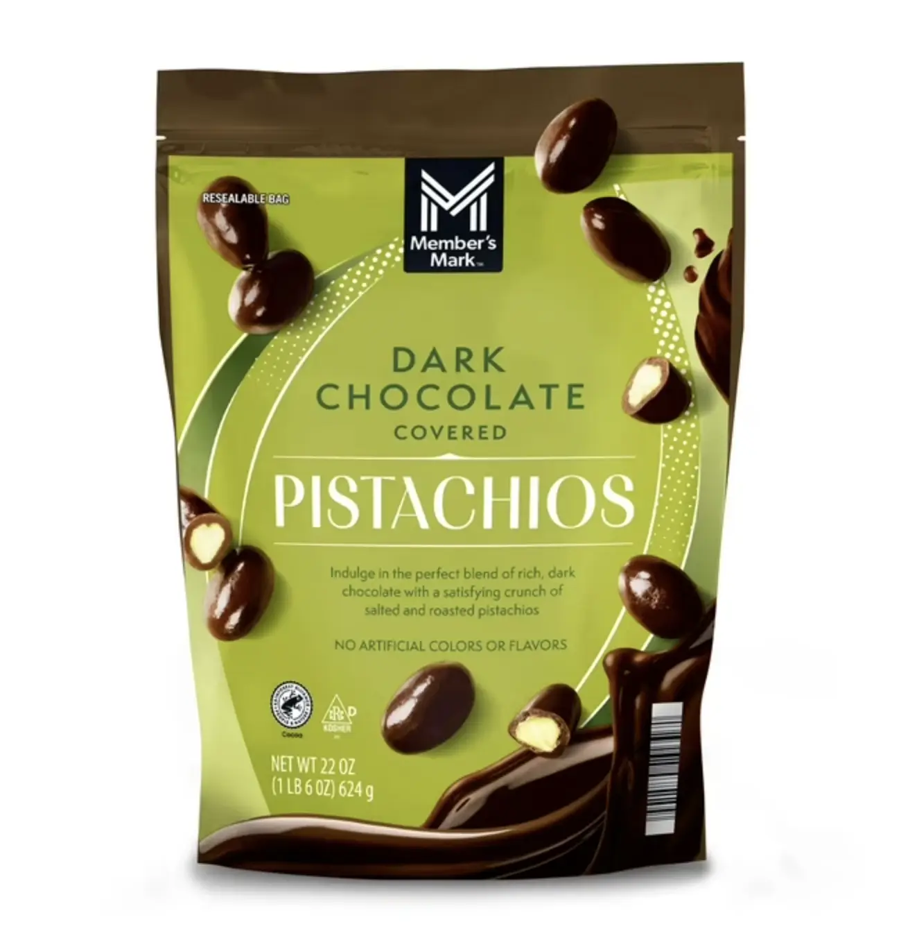 Members Mark Dark Chocolate-Covered Roasted Pistachios Snack - Sweet Chocolate Snack, 22 oz.