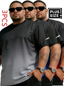 3 Packs Men's Plus Size Gradient T-Shirt,Size 1XL-6XL, Quick Dry Breathable Athletic Short Sleeve Tee for Gym Running, Gym T Shirts