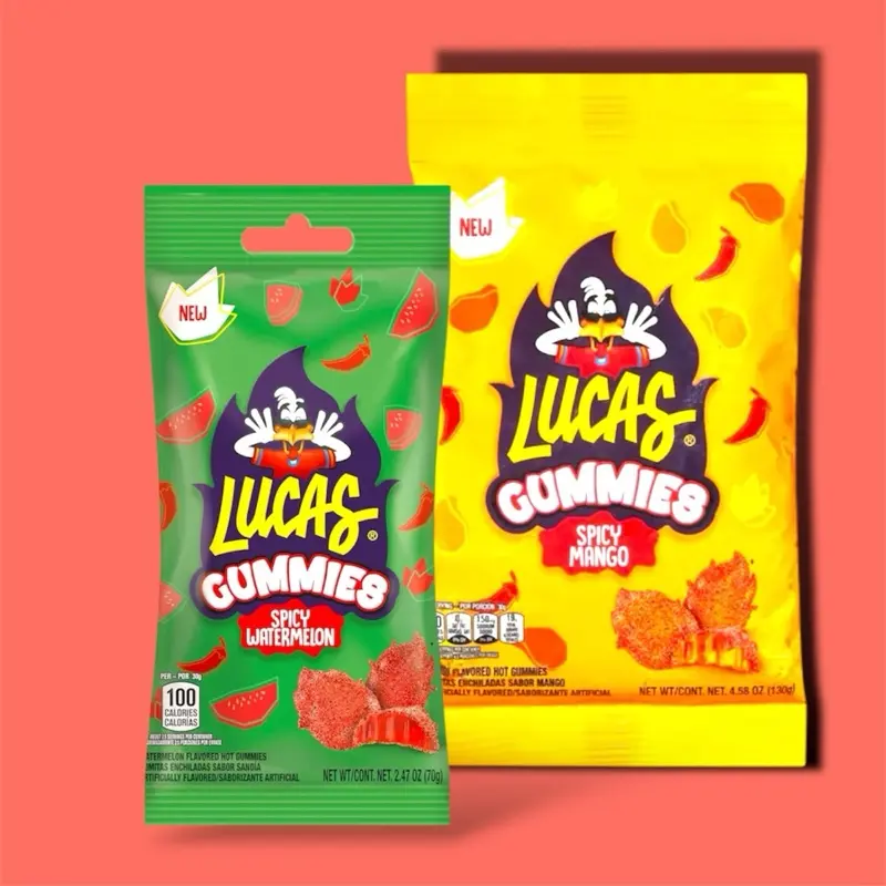 Lucas Gummies 2-Pack Bundle - Spicy Watermelon 2.47 oz & Mango 4.58 oz Bag Combo - Sweet & Spicy Flavor - Fruity Snack mexican  candy