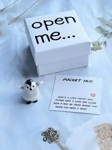 1set “I Love You” Penguin Box Gift, Open Me Surprise Box, Heartwarming Gift Packaging Box - Comes with a Mini Greeting Card, Penguin Resin Decoration, Penguin Gift, Matchbox Gift, Gift for Boyfriend, Gift for Girlfriend, Suitable for Valentine's Day