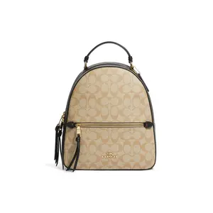 Coach Jordyn 27 Backpack for Women – Signature Coated Canvas and Twill Leather, Light Khaki and Brown