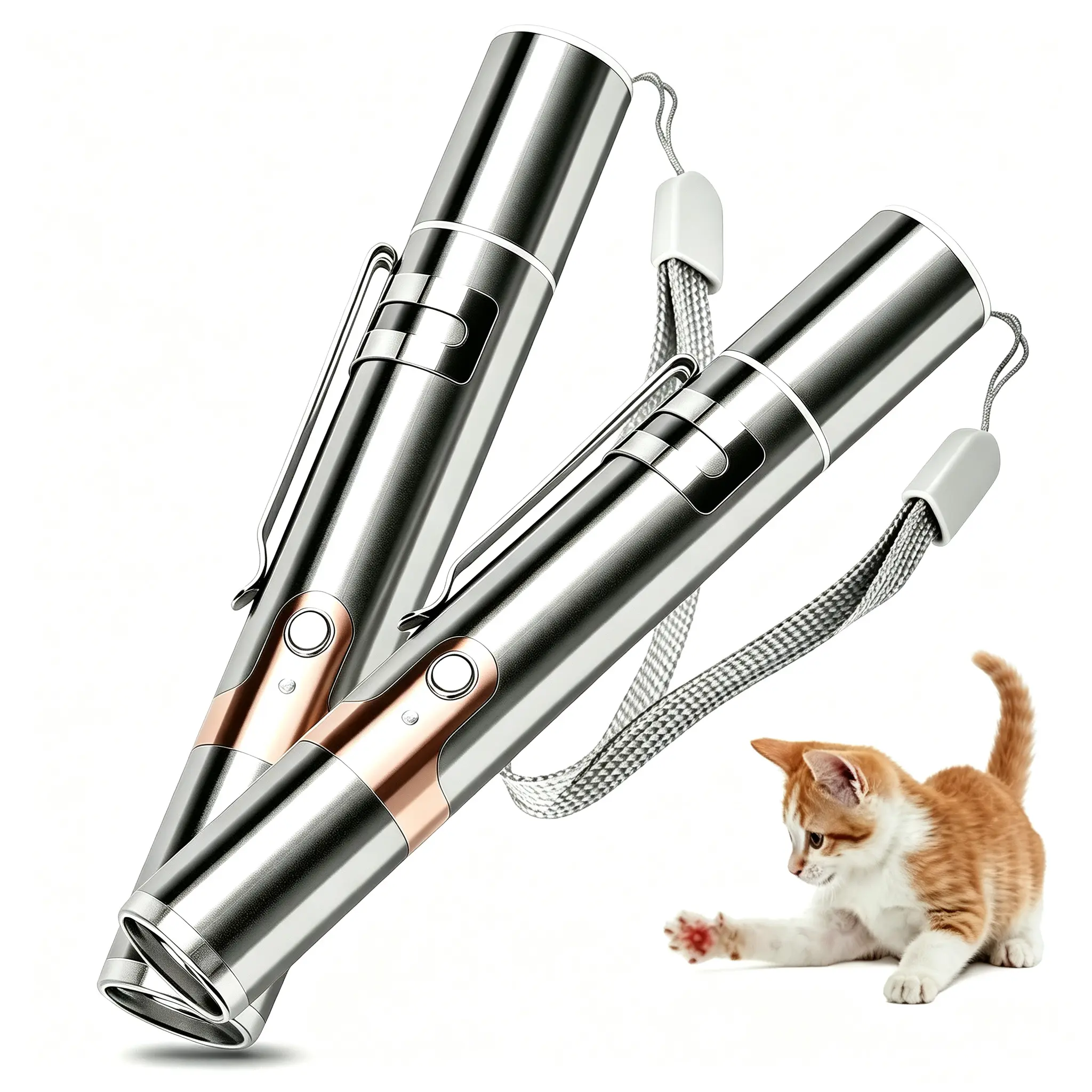 Cat Mouse Toys, 2-Pack USB Rechargeable Interactive Pet Supplies - 7 Light Modes, Adjustable Patterns, Portable, Sturdy and Durable, Clipon Pen Carry (Yes Option) for Kitten Chase & Exercise