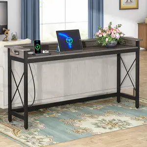 Tribesigns Console Table With Outlets and USB Ports, 70.9 Inch Industrial Sofa Table for Living Room, Extra Long Behind Couch With Charging Station