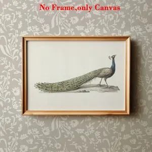 1 PC, wall art, vintage poster, Canvas Artwork, neutral minimalist bird art print, large peacock canvas painting, wall aesthetic decoration, perfect home decoration, frameless