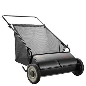fathersdaygift VEVOR Push Lawn Sweeper, 26-inch Leaf Grass Collector, Strong Rubber Wheels Heavy Duty Thickened Steel, Durable to Use with Large Capacity 7 cu. ft. Mesh Collection Hopper Bag, 4 Spinning Brushes