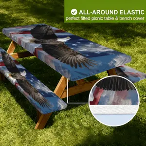3pcs Picnic Table Cover Set with Bench Covers and Elastic Edges National Flag Pattern Picnic Table Cover Suitable for Outdoor Use Washable Tablecloth Rectangular Tablecloth Suitable for Weddings Camping Picnics Garden Parties
