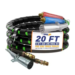 TORQUE 20ft 3 in 1 ABS & Power Air Line Hose Kit Airline Air Hose Wrap 7 Way Electrical Cable Air Lines with Handle Grip Airlines for Semi Truck Trailer Tractor