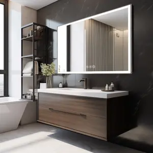 48*32in LED Framed Bathroom Vanity Mirror, Aluminum Frame with 45° Beveled Angle Beveled Lights, 3 Colors, Anti-fog, Suitable for Modern Decoration