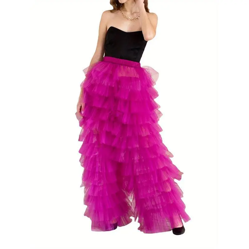 Womens Tulle Pants Solid Color Patchwork Multi-Layer Ruffle Yarn High ...