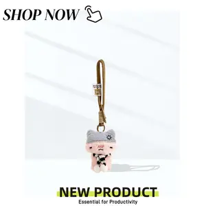 Cute keychain with plush kitten doll, scarf, bag pendant, cartoon toy, car decoration, and lanyard