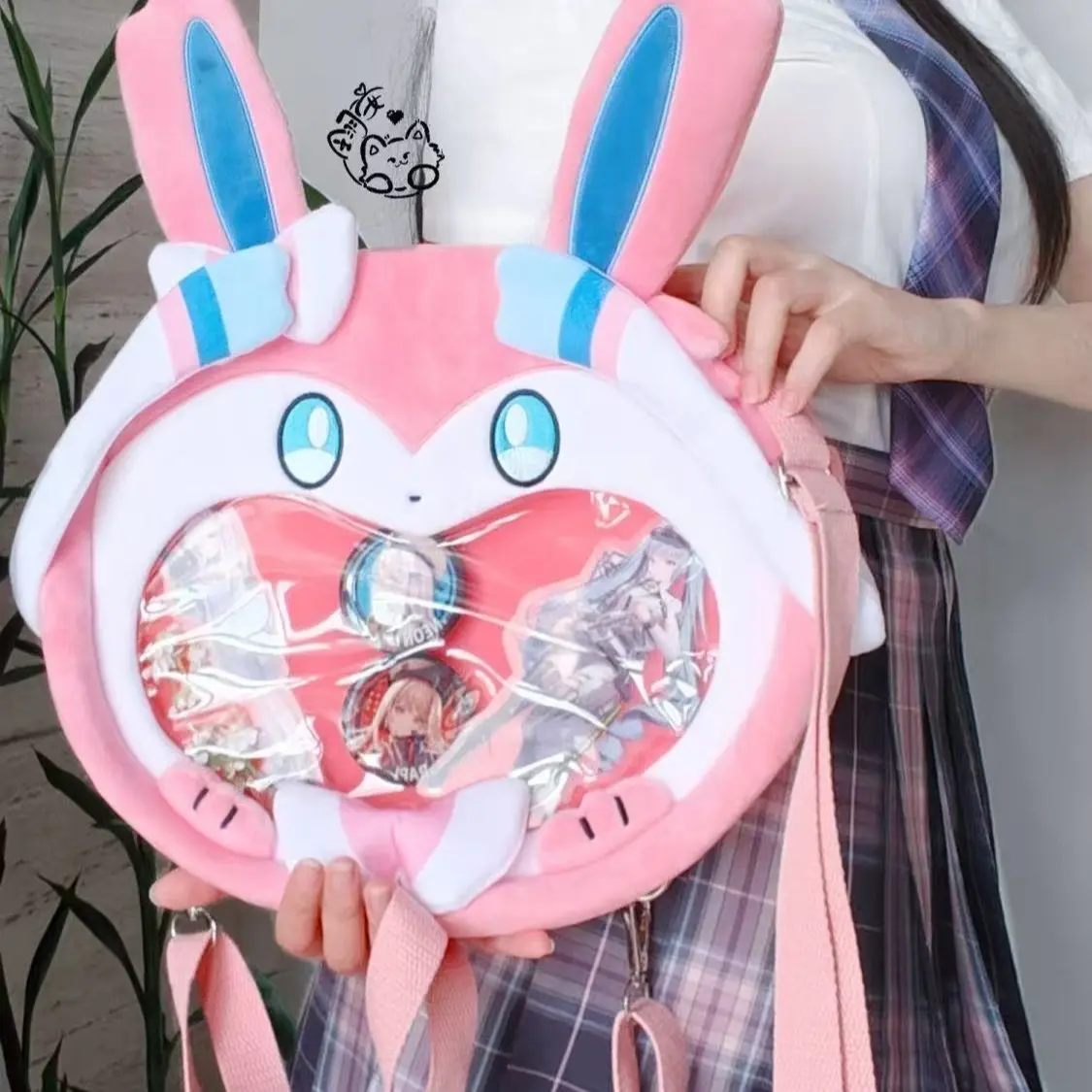 Slyveon Itabag, Anime Cosplay Cute Versatile Kawaii Backpack Crossbody Bag, Daily Use & Travel Essentials, Durable Lightweight Design, Perfect Gift for Fans, Ears Bag