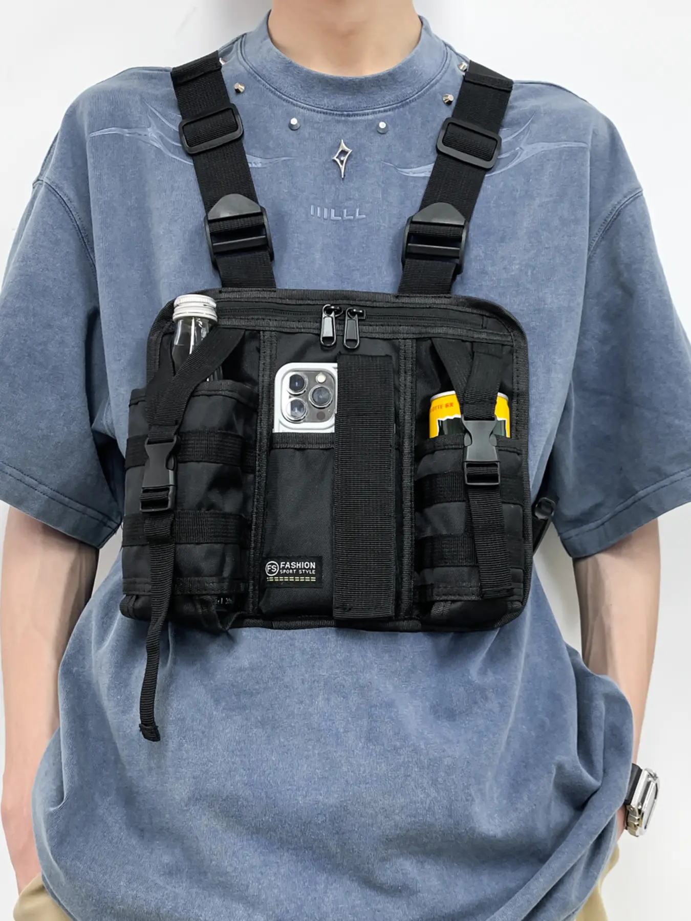Street leisure practical multi-functional vest bag, Zipper Casual Belt Bag, Multifunctional Chest Bag, with multiple pocket design, tactical backpack, Travel essentials, fits mobile phones and water bottles, suitable for exhibitions, photography