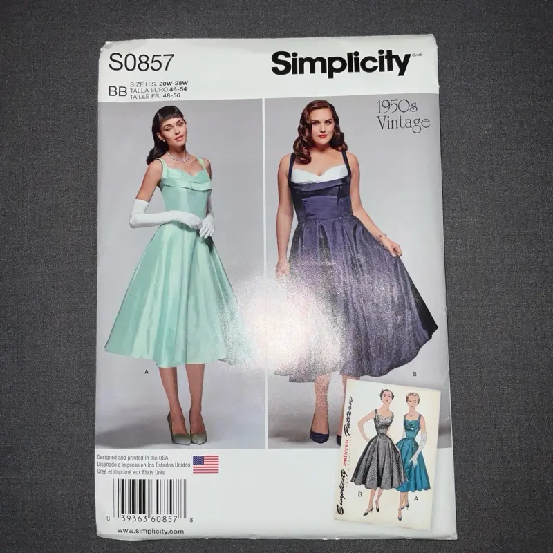 Simplicity S0857 size 20w - 28w Misses dress 1950s vintage style