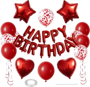 27Pcs Red Birthday Decorations for Girls,Red Balloons Happy Birthdays Banner Balloon Heart and Star Foil Balloons for Women Girls Birthday Party Decorations - Home Improvement.