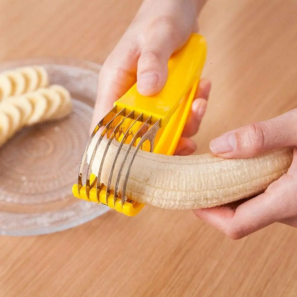 Banana Slicer,ABS + Stainless Steel Fruit and Vegetable Salad Peeler Cutter Kitchen Tools For banana, Sausage, Strawberry,Grape
