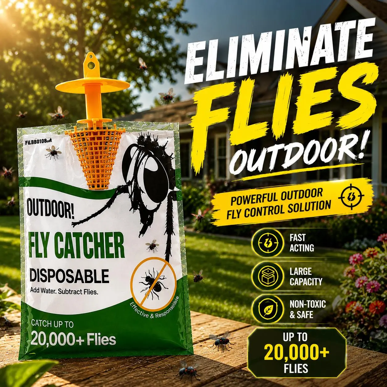 Fly Traps Outdoor Hanging, Portable Disposable Fly Catcher, Add Water Outdoor Flying Insect Trap Fly Traps for Patio, Backyard, Ranch & Garbage Areas