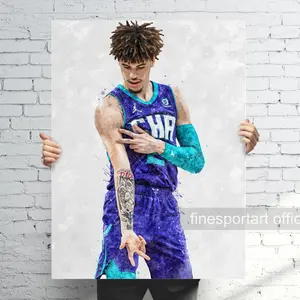 LaMelo Ball Charlotte Poster, Canvas,  print, Sports wall art, Man Cave, Gift, Kids Room Decor Decoration Photo