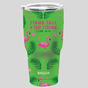 Kerusso 30 oz Stainless Steel Vacuum Flask Tumbler, Flamingo Animal Design, with Lid, Ideal for Adults' Coffee Drinks