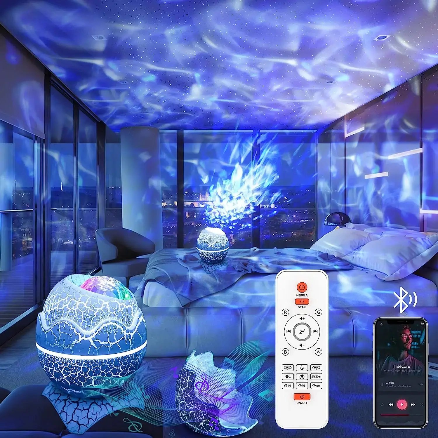 Galaxy Projector, Star Projector for Bedroom, Night Lights for Kids Room with White Noise, Bluetooth Speaker, Timer and Remote, Room Decor, Gifts for Girls, Boys, Adults, Christmas, Birthday room decor starry nebula LED Galaxy
