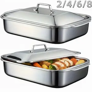 1/2/4PCS Extra Large Thickened Stainless Steel Fish Roasting Pan with Lid - Rectangular Non-Stick Oven Tray, Ideal for Desserts, Bread & Seafood - Perfect for Grilling & Buffet Serving | Spacious Design, Great Christmas Gift