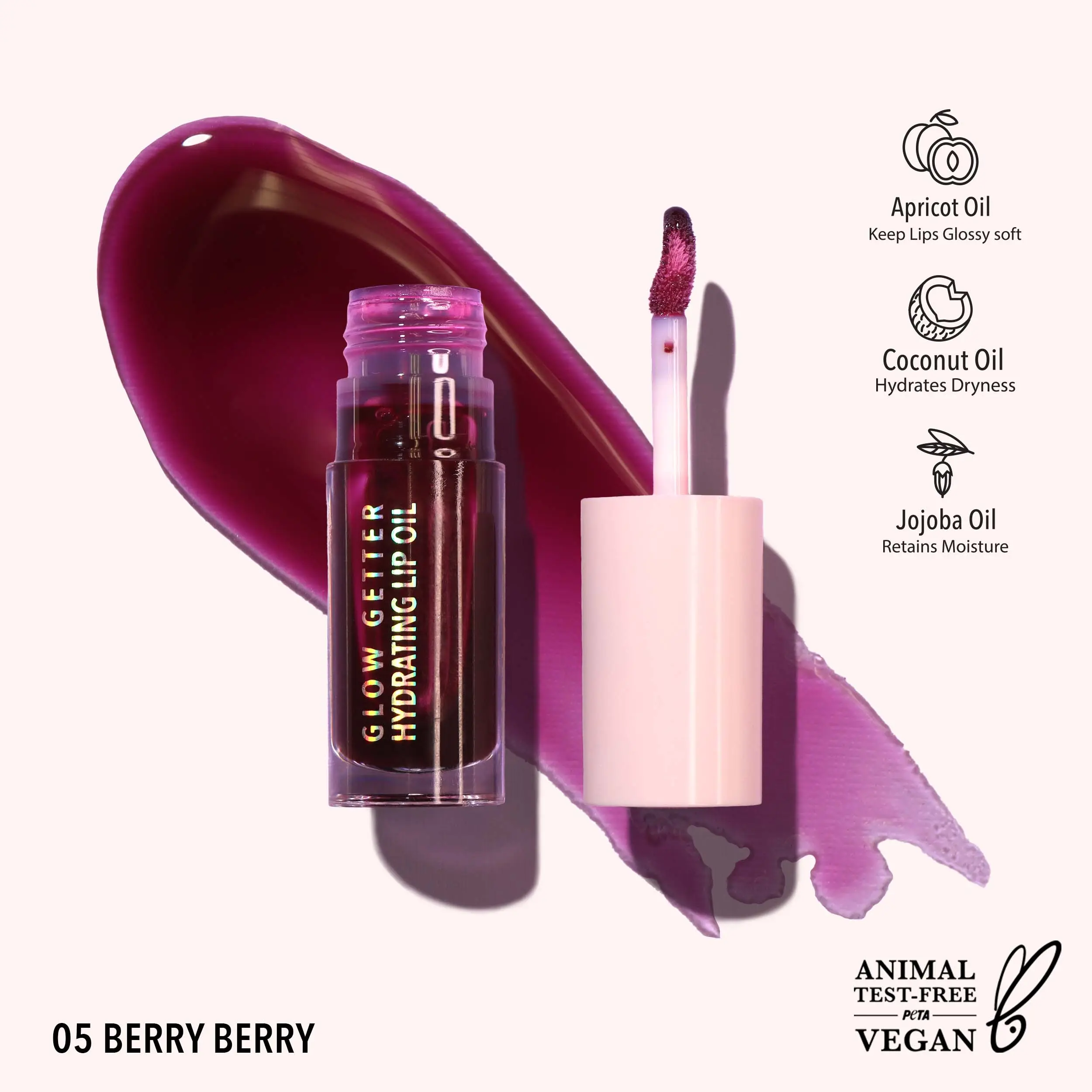 MOIRA | Glow Getter Hydrating Lip Oil (005, Berry Berry) | Moisturizing Glossy Lip Oil