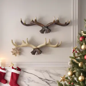Resin Deer Antler Wall Hook, Wall Mount Design, European Style Warm Decorative Hook, Multi-Color Options, Perfect for Study Room Bedroom Storage Room Christmas Decoration