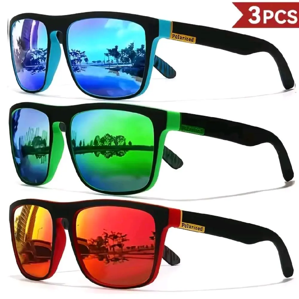Luxury Brand Designer Vintage Square Polarized Sunglasses 3-Pack with Blue, Green, Red Lenses for Outdoor Enthusiasts