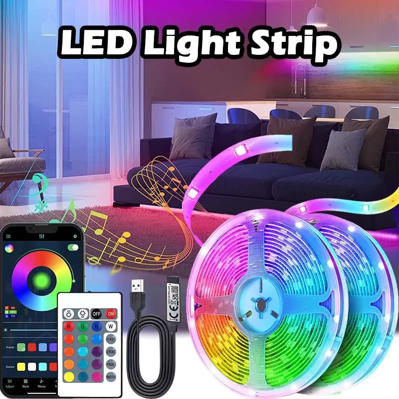 LED Light Strip, Smart RGB Color-Changing Light Strip with App Control & 24-Key Remote, Smart LED Lights, Vibrant RGB Lighting, Suitable for Bedroom, Living Room & Party