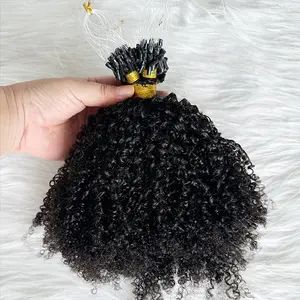Afro Kinky Curly Microlink Human Hair Extension 4C Micro Ring Extensions Human Hair Micro Bead Human Hair Extensions 12-18inch
