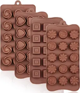 4-Pack Food-Grade Silicone Chocolate Molds, Nonstick Oven-Safe Bakeware for Candy & Butter, Assorted Shapes Including Heart Shape